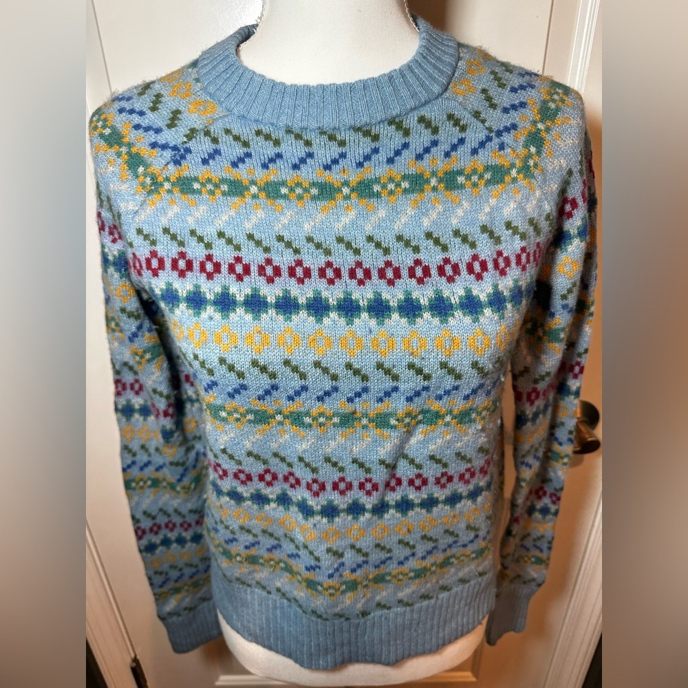 Toad&Co Multicolor Nordic Patterned Cazadera Crew Wool Sweater Women’s Small - Picture 12 of 13